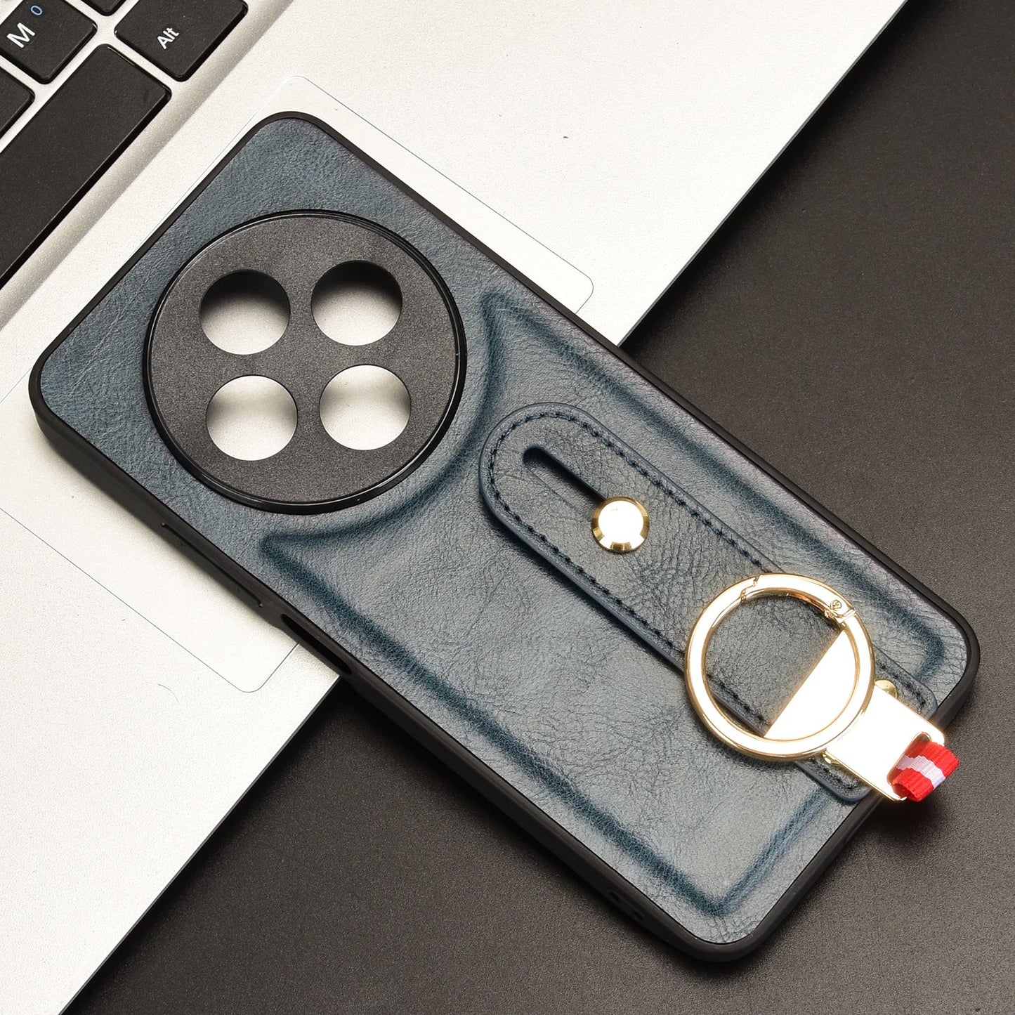 For Redmi 14C 4G Wristband Leather Back Phone Case(Blue)