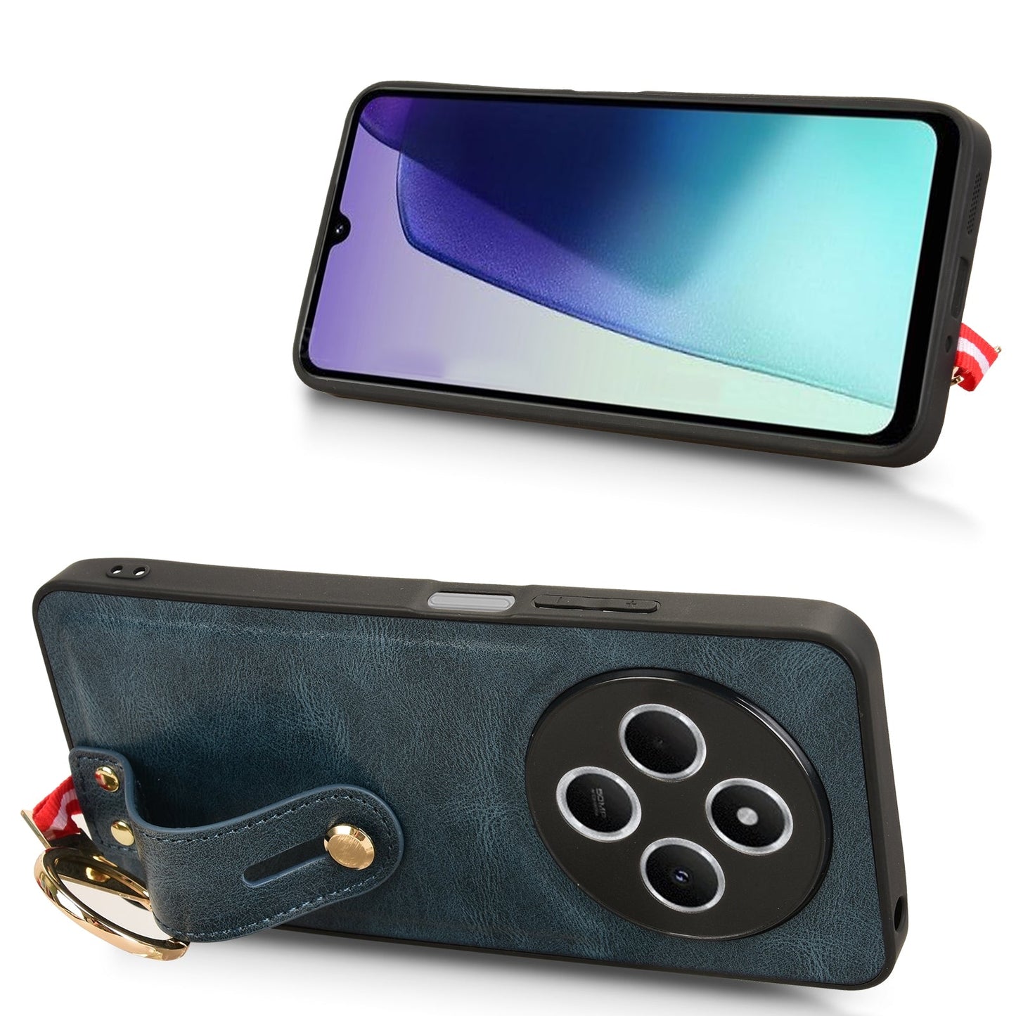 For Redmi 14C 4G Wristband Leather Back Phone Case(Blue)