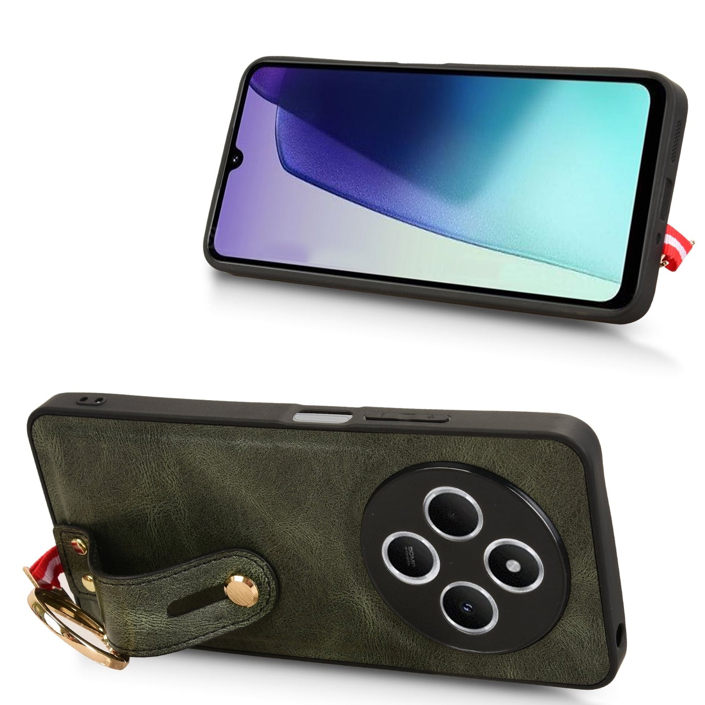 For Redmi 14C 4G Wristband Leather Back Phone Case(Green)