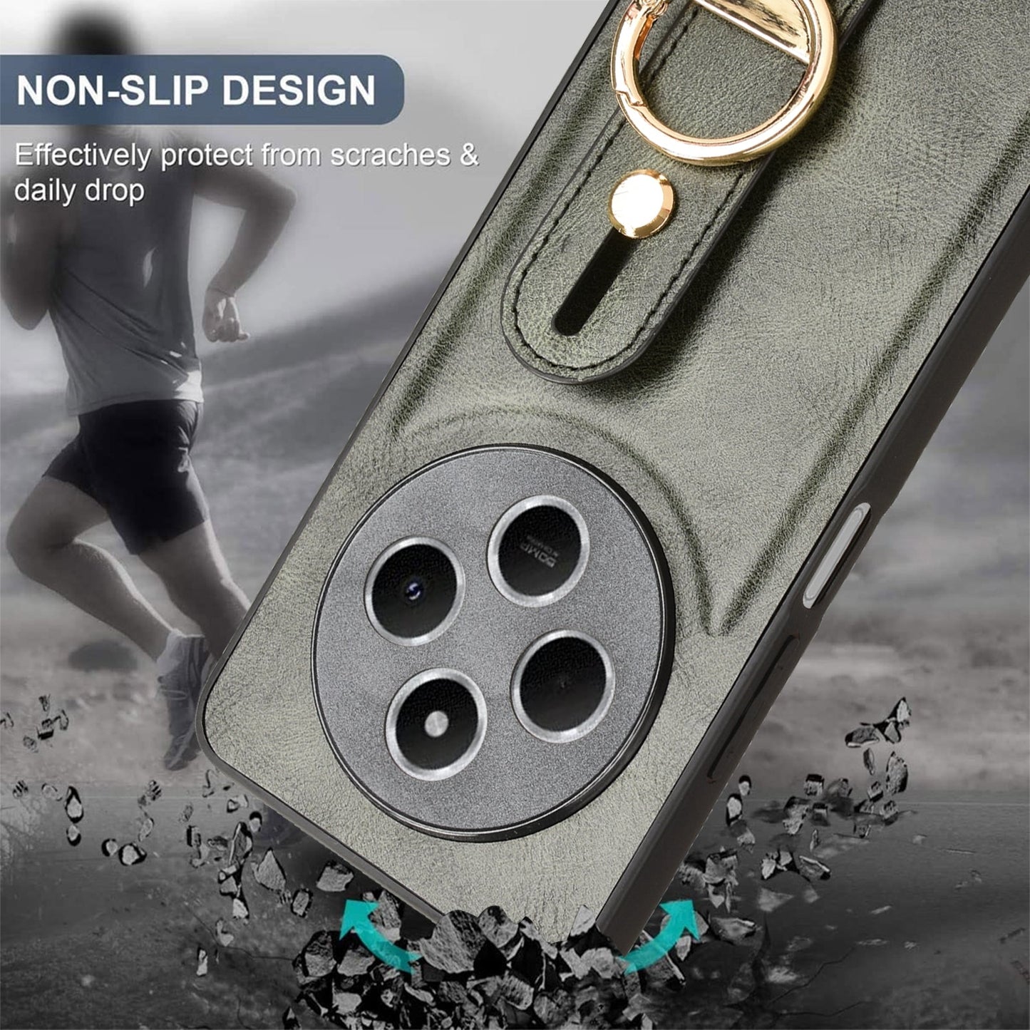 For Redmi 14C 4G Wristband Leather Back Phone Case(Green)