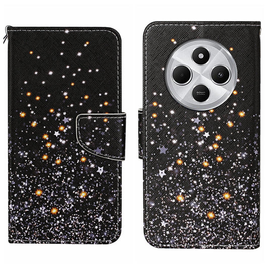 For Redmi 14C 4G Colored Drawing Pattern Leather Phone Case(Black Pentagram)