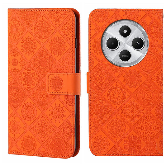 For Redmi 14C 4G Ethnic Style Embossed Pattern Leather Phone Case(Orange)