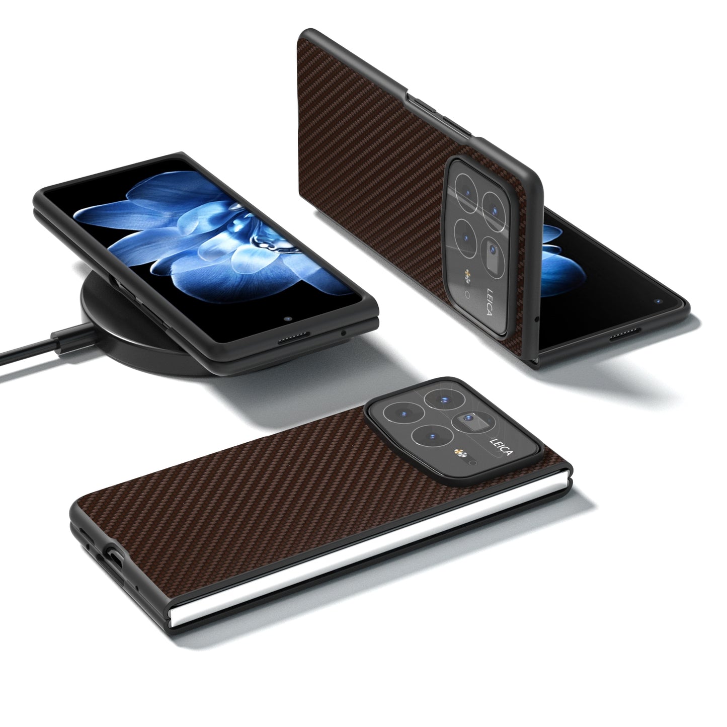 For Xiaomi Mix Fold 4 Black Frame Carbon Fiber Texture PU Phone Case(Coffee)