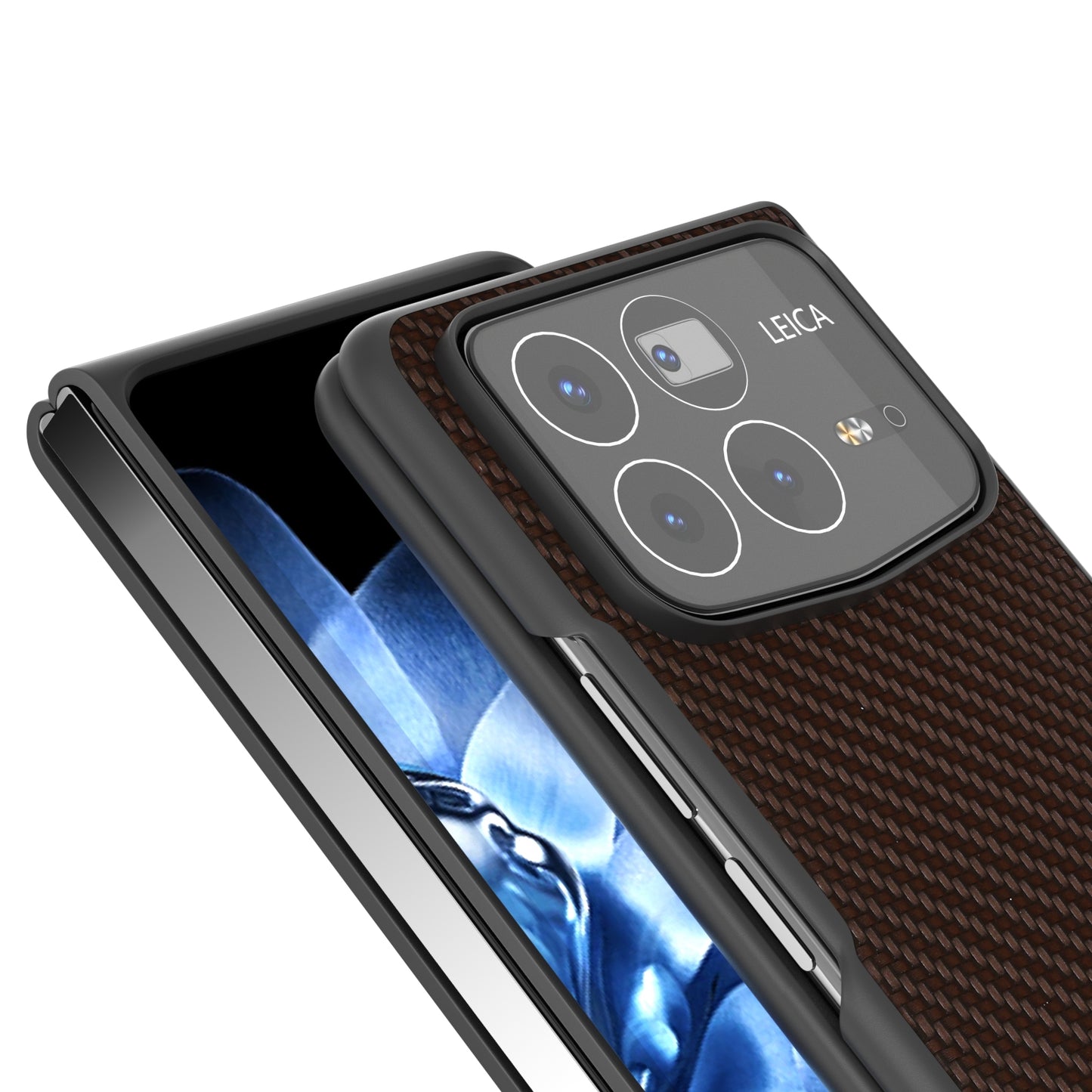 For Xiaomi Mix Fold 4 Black Frame Carbon Fiber Texture PU Phone Case(Coffee)