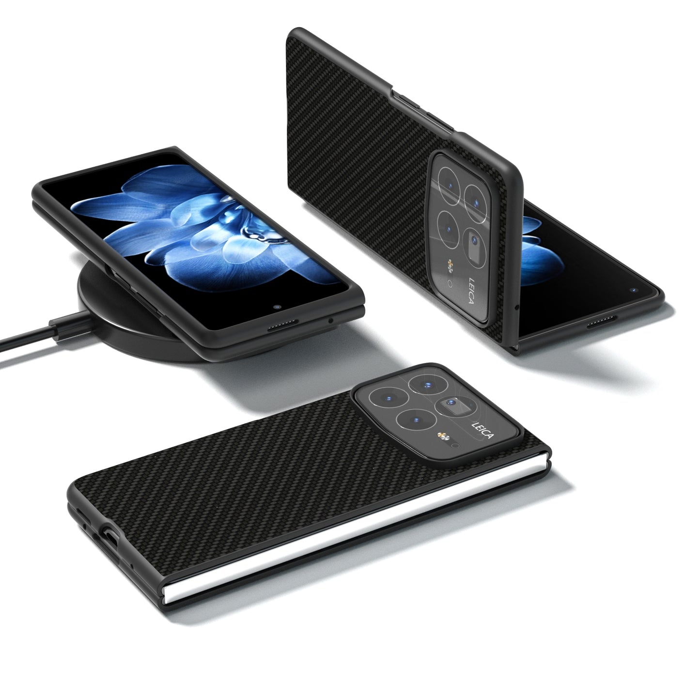 For Xiaomi Mix Fold 4 Black Frame Carbon Fiber Texture PU Phone Case(Black)