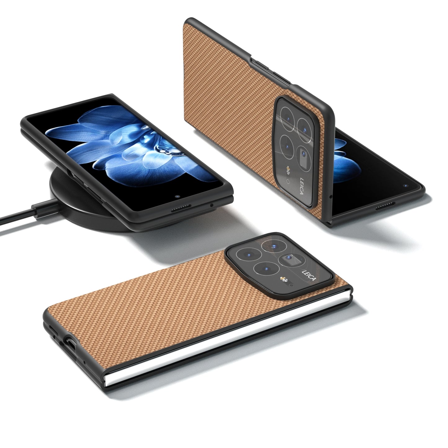 For Xiaomi Mix Fold 4 Black Frame Carbon Fiber Texture PU Phone Case(Gold)