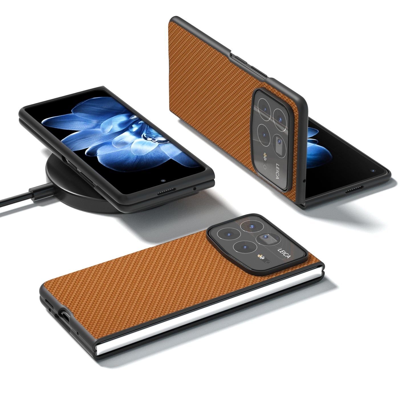 For Xiaomi Mix Fold 4 Black Frame Carbon Fiber Texture PU Phone Case(Brown)