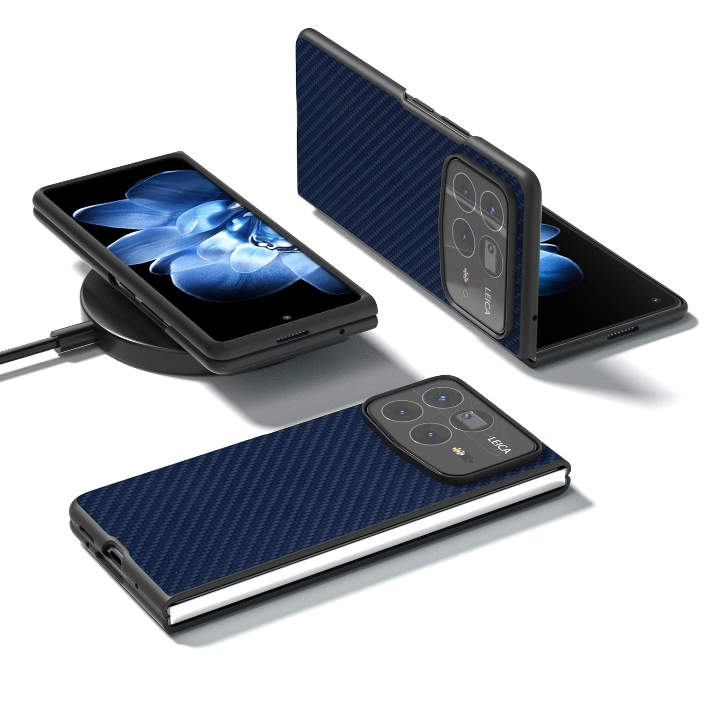 For Xiaomi Mix Fold 4 Black Frame Carbon Fiber Texture PU Phone Case(Blue)