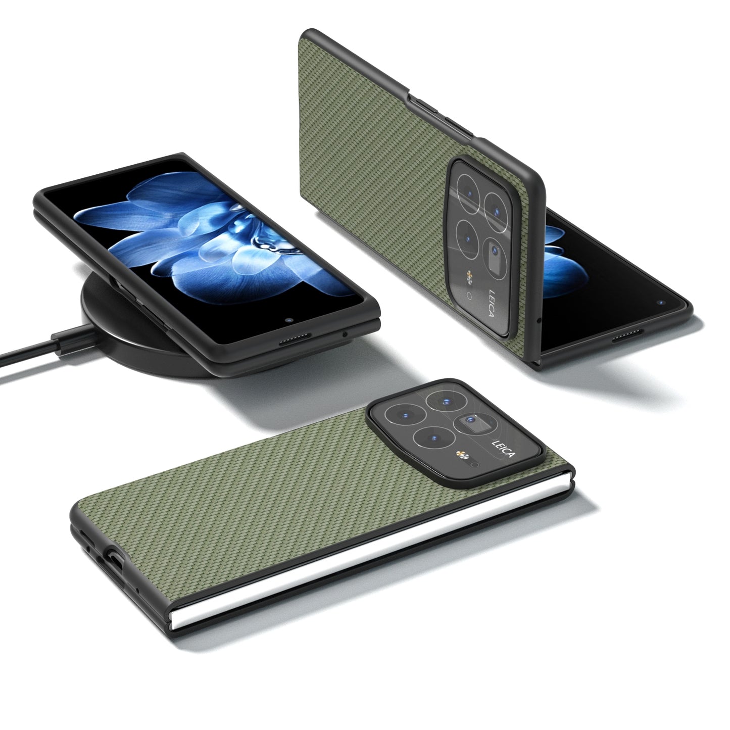 For Xiaomi Mix Fold 4 Black Frame Carbon Fiber Texture PU Phone Case(Green)