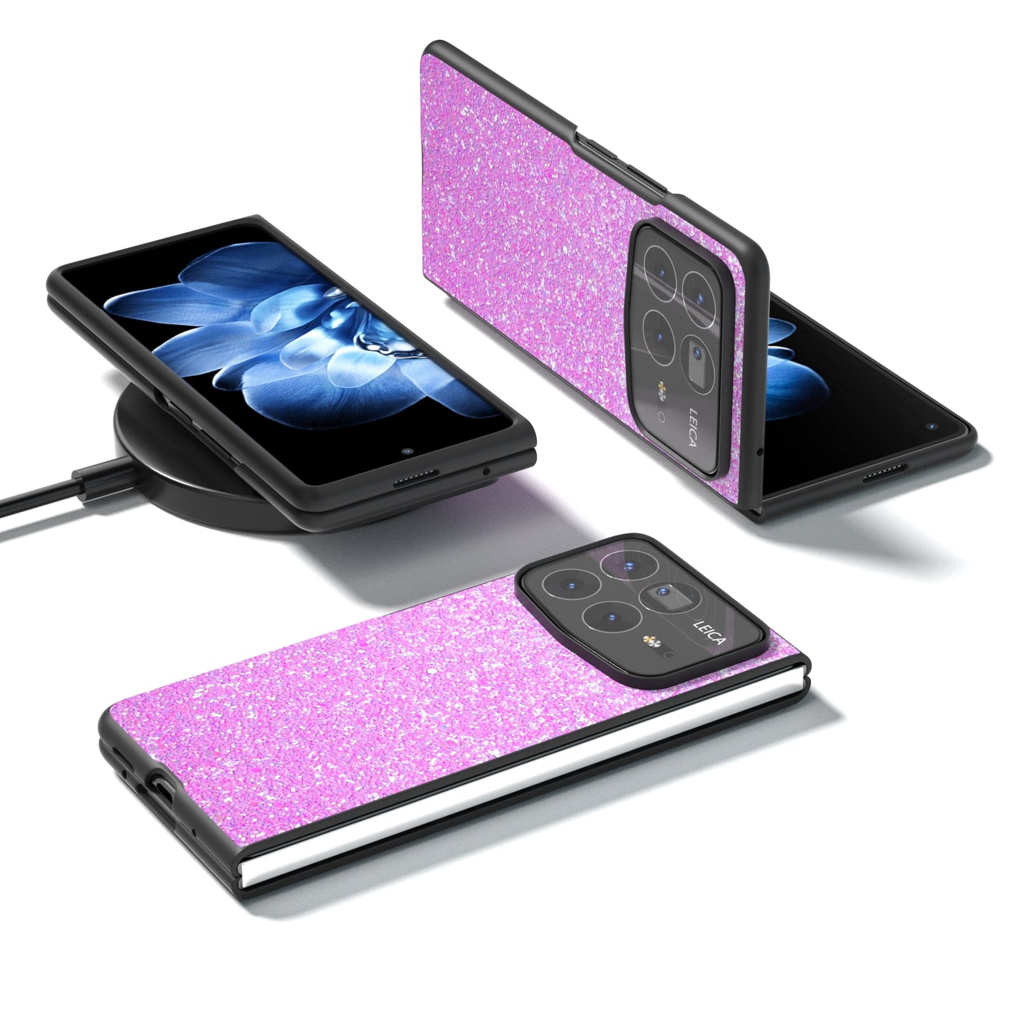 For Xiaomi Mix Fold 4 Black Frame Colorful Glitter Phone Case(Dark Pink)