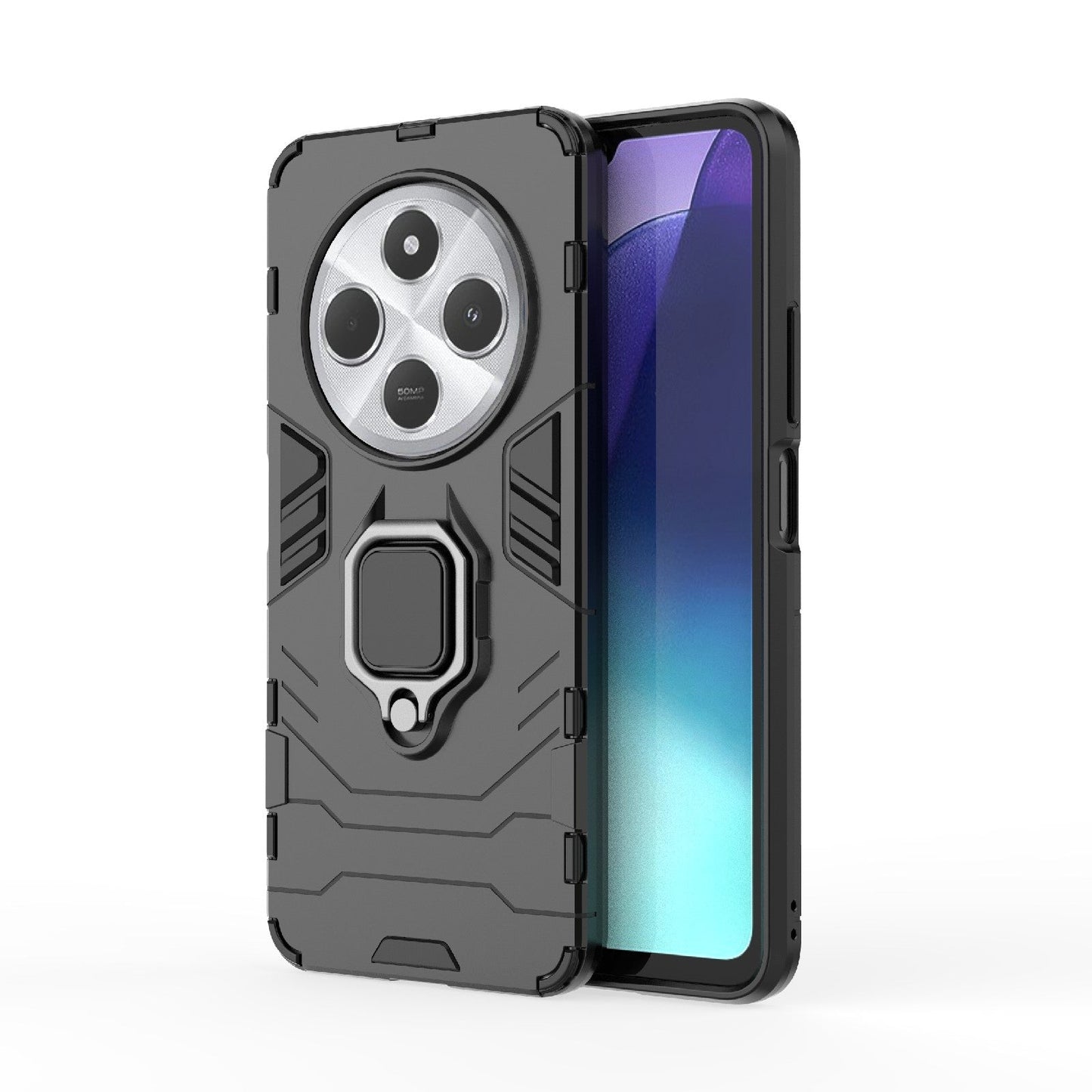 For Redmi 14C 4G Global Shockproof PC + TPU Holder Phone Case(Black)