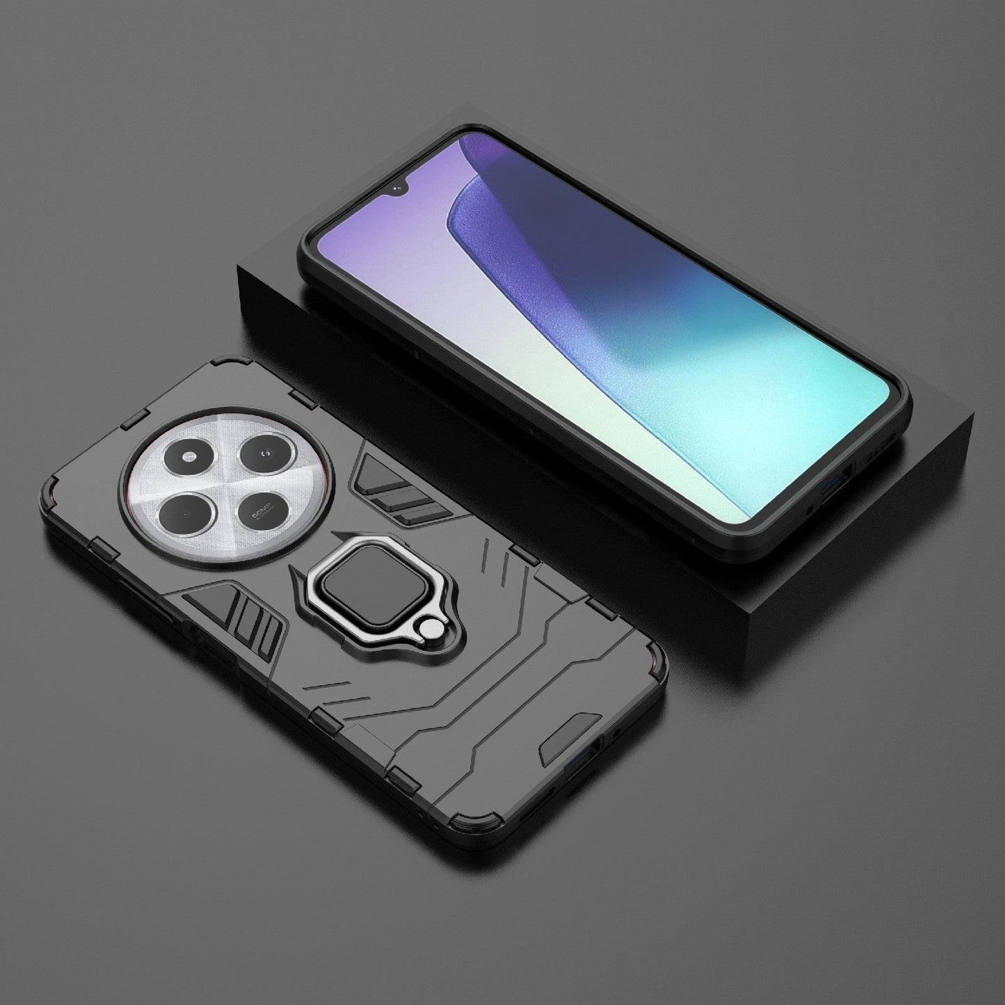 For Redmi 14C 4G Global Shockproof PC + TPU Holder Phone Case(Black)