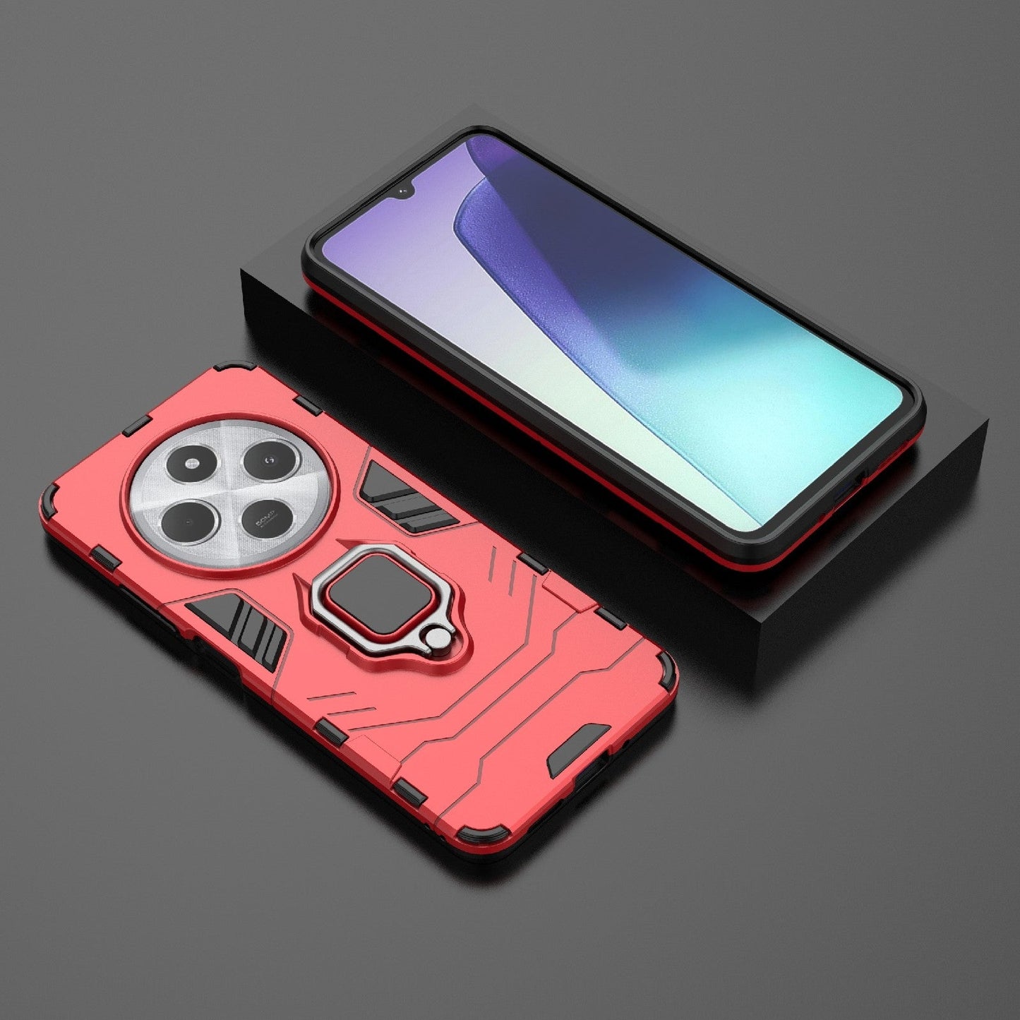 For Redmi 14C 4G Global Shockproof PC + TPU Holder Phone Case(Red)