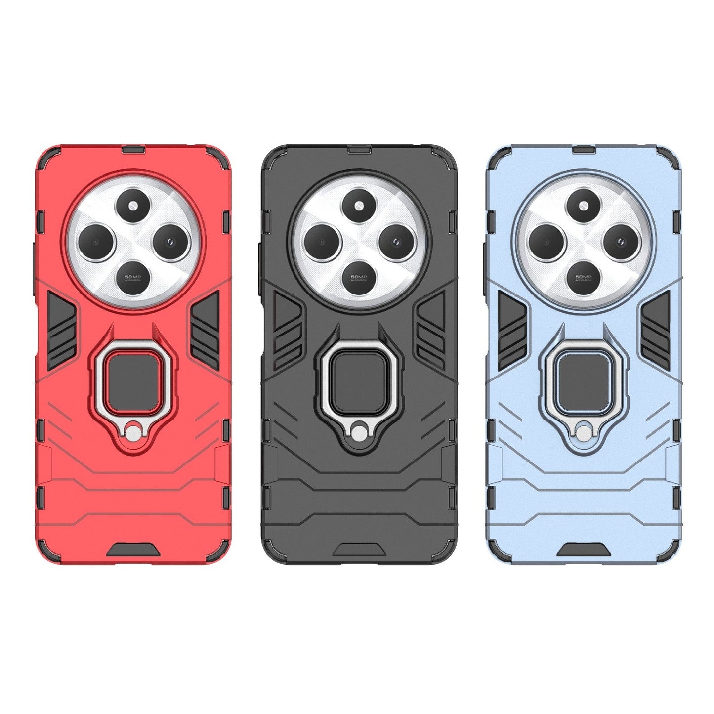 For Redmi 14C 4G Global Shockproof PC + TPU Holder Phone Case(Red)