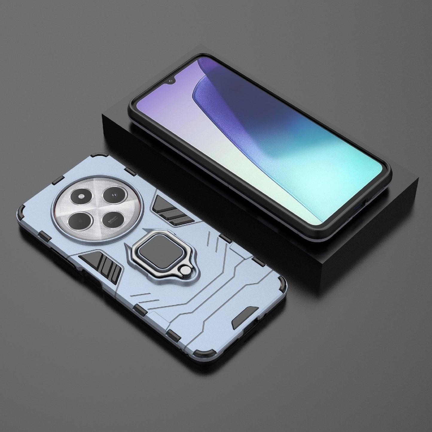 For Redmi 14C 4G Global Shockproof PC + TPU Holder Phone Case(Navy Blue)