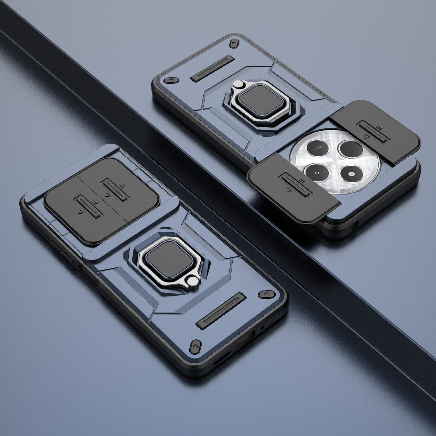 For Redmi 14C 4G Sliding Camshield TPU + PC Shockproof Phone Case with Holder(Blue)