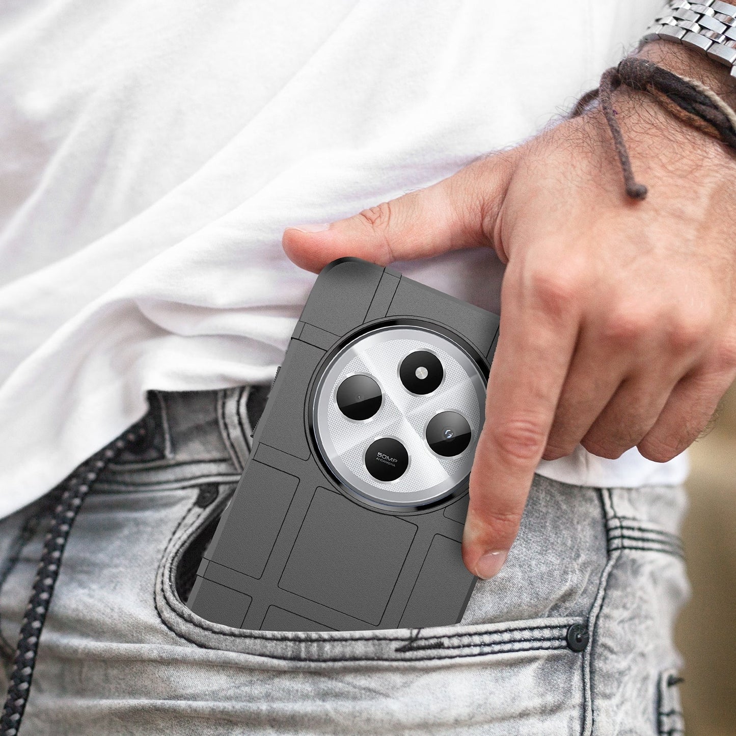 For Redmi 14C Full Coverage Shockproof TPU Phone Case(Black)