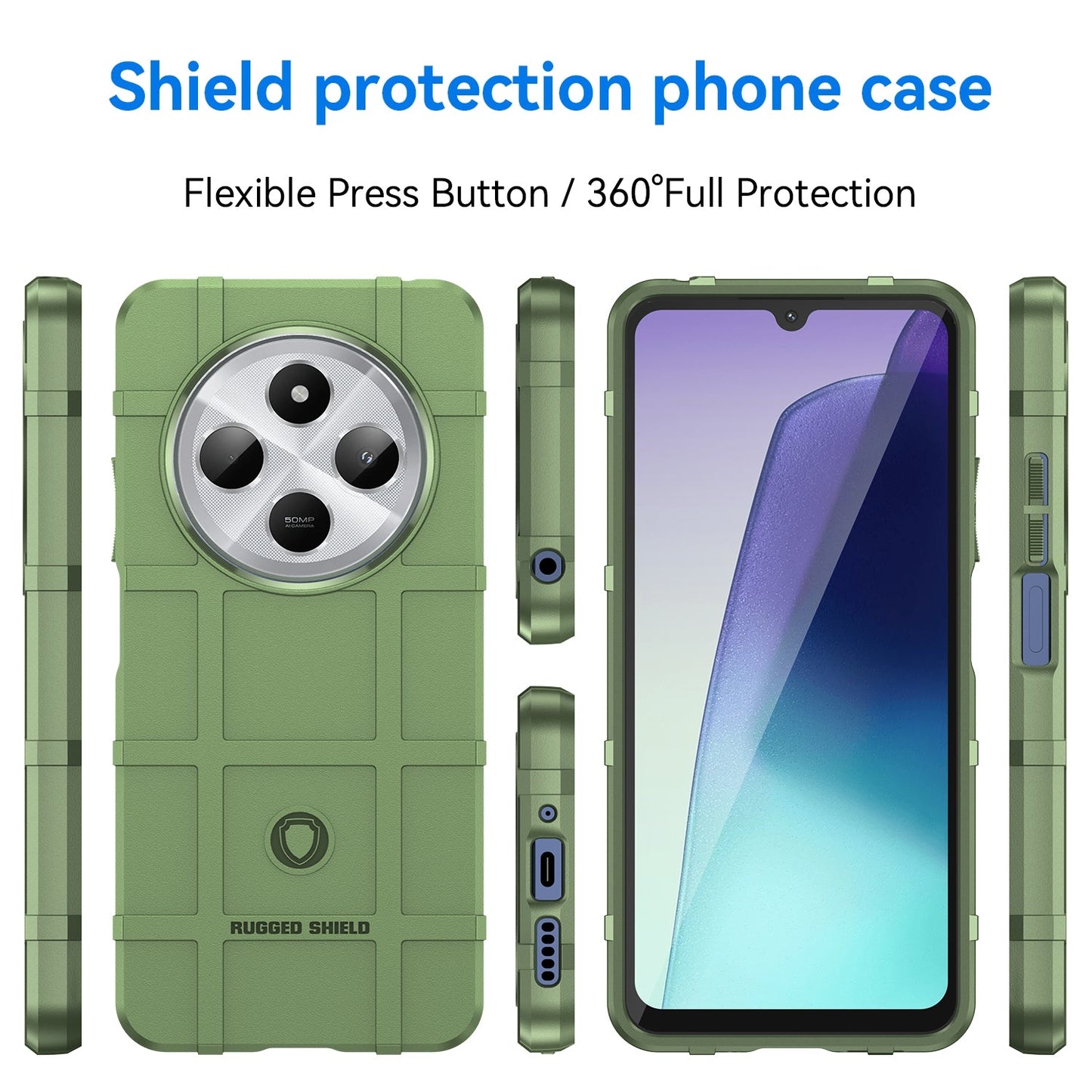 For Redmi 14C Full Coverage Shockproof TPU Phone Case(Green)