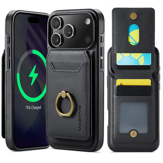 Compatible with iPhone 18 Pro Max & 17 Pro Max MAGKING K1 MagSafe Detachable Wallet RFID Back Cover Phone Case - Black