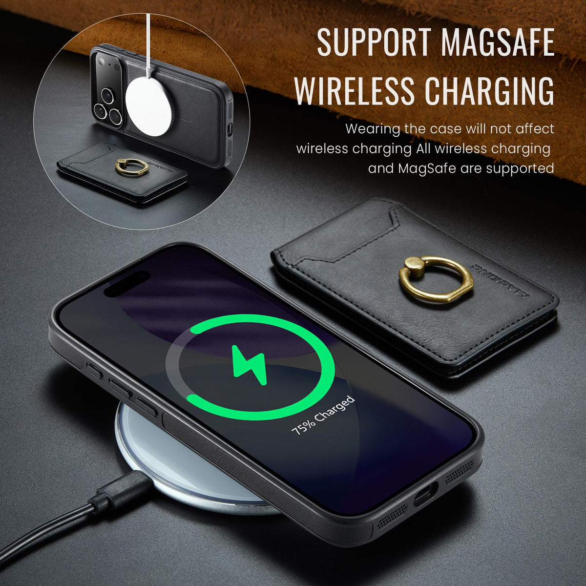 Compatible with iPhone 18 Pro Max & 17 Pro Max MAGKING K1 MagSafe Detachable Wallet RFID Back Cover Phone Case - Black