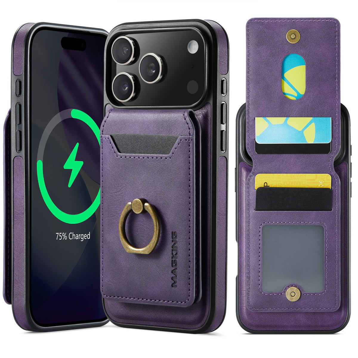 Compatible with iPhone 18 Pro Max & 17 Pro Max MAGKING K1 MagSafe Detachable Wallet RFID Back Cover Phone Case - Purple