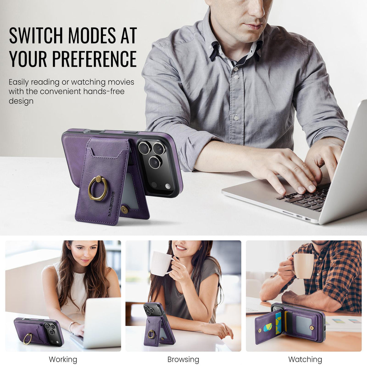 Compatible with iPhone 18 Pro Max & 17 Pro Max MAGKING K1 MagSafe Detachable Wallet RFID Back Cover Phone Case - Purple