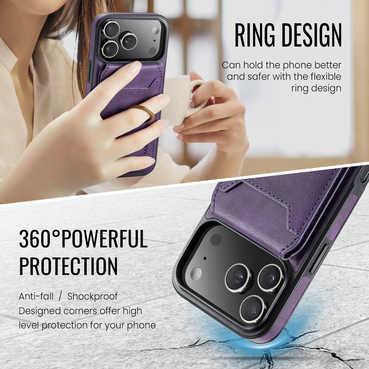 Compatible with iPhone 18 Pro Max & 17 Pro Max MAGKING K1 MagSafe Detachable Wallet RFID Back Cover Phone Case - Purple
