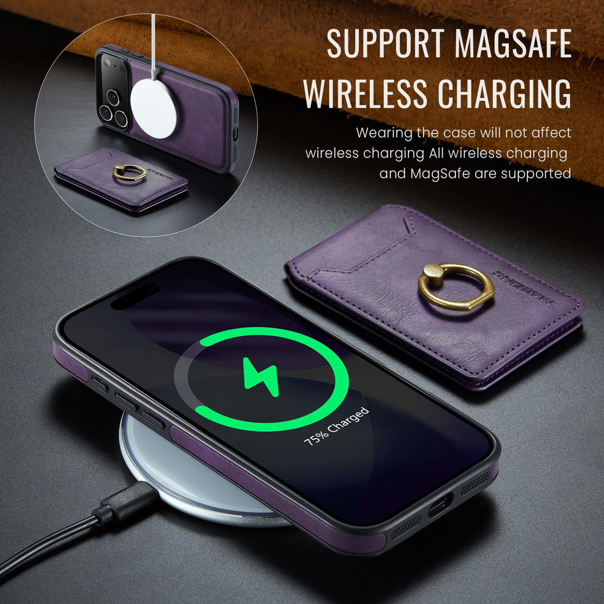 Compatible with iPhone 18 Pro Max & 17 Pro Max MAGKING K1 MagSafe Detachable Wallet RFID Back Cover Phone Case - Purple
