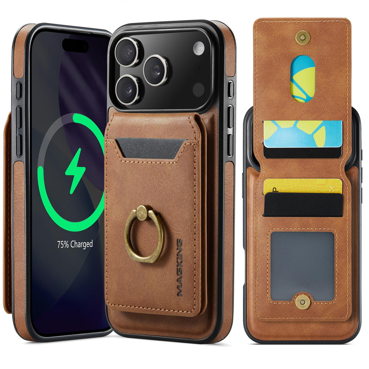 Compatible with iPhone 18 Pro Max & 17 Pro Max MAGKING K1 MagSafe Detachable Wallet RFID Back Cover Phone Case - Brown