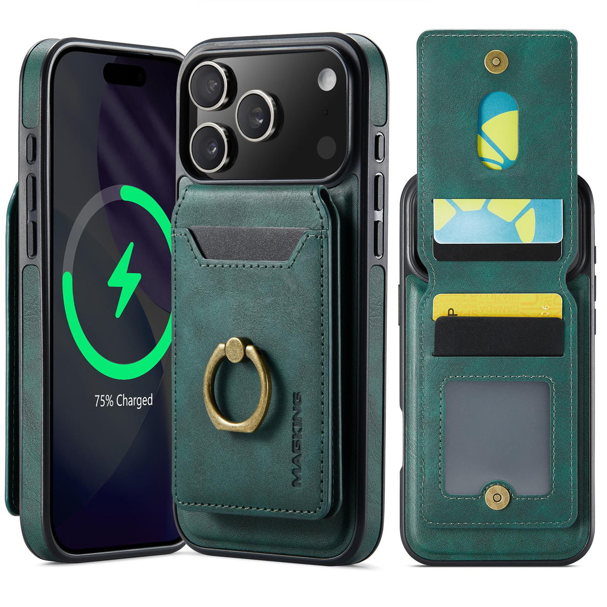 Compatible with iPhone 18 Pro Max & 17 Pro Max MAGKING K1 MagSafe Detachable Wallet RFID Back Cover Phone Case - Green
