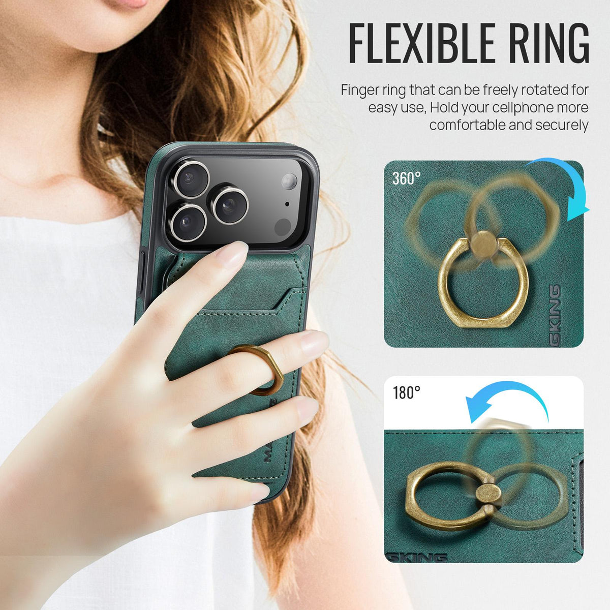 Compatible with iPhone 18 Pro Max & 17 Pro Max MAGKING K1 MagSafe Detachable Wallet RFID Back Cover Phone Case - Green