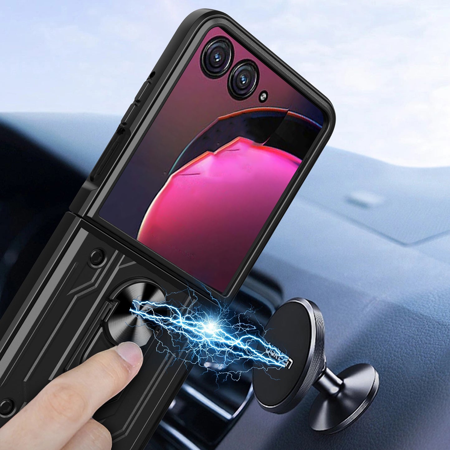 For Motorola Razr 50 Ultra Magnetic Holder TPU+PC Phone Case(Black)