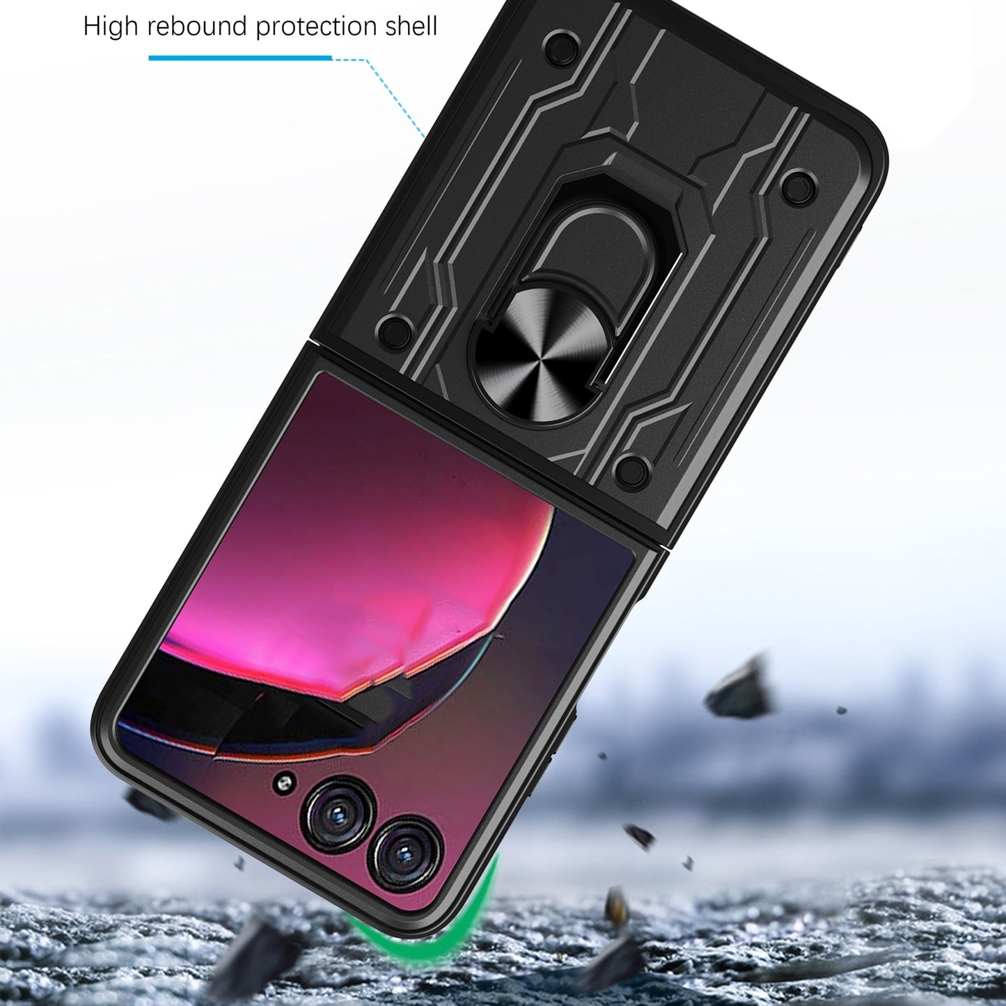 For Motorola Razr 50 Ultra Magnetic Holder TPU+PC Phone Case(Black)