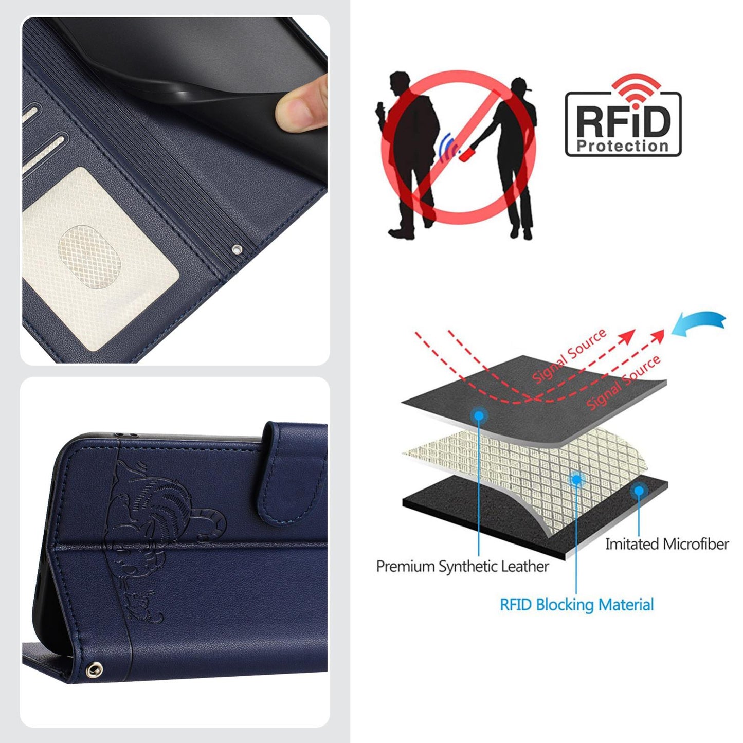 For Samsung Galaxy S25 Edge 5G Cat Rat Embossed RFID Leather Phone Case with Lanyard(Blue)