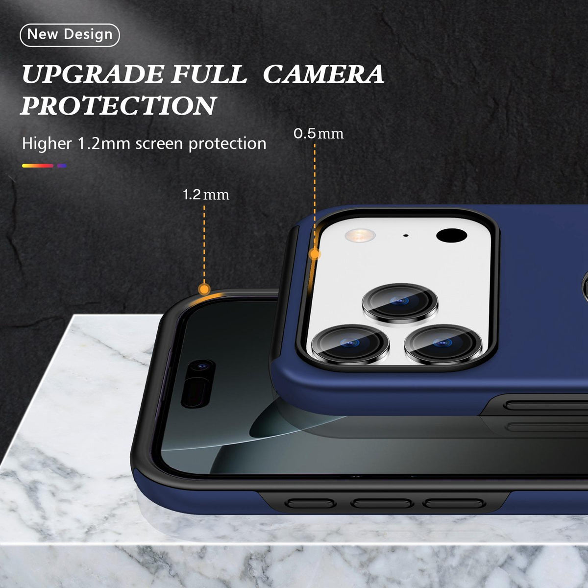 Compatible with iPhone 18 Pro Max PC + TPU Magnetic Phone Case with Invisible Ring Holder - Navy Blue