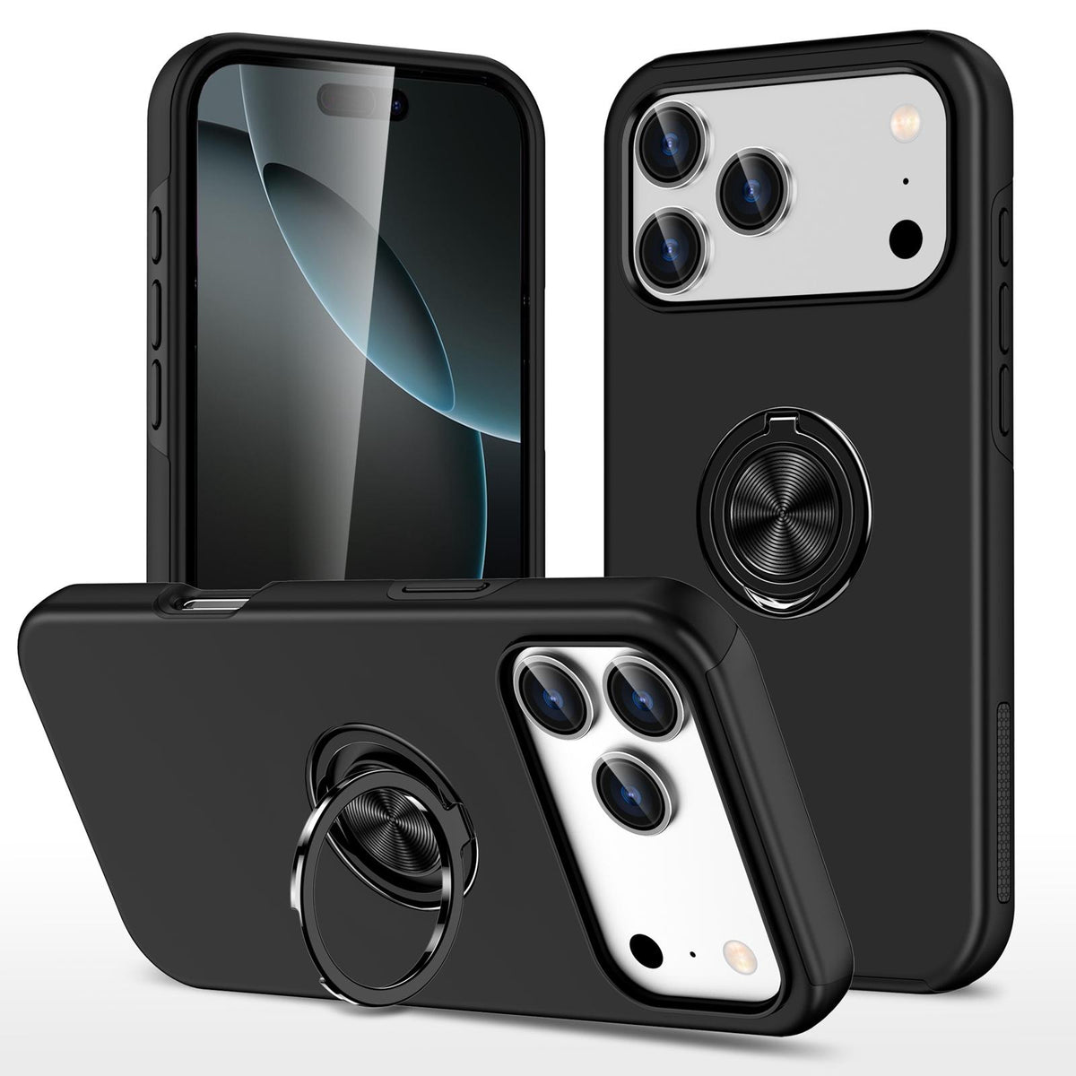 Compatible with iPhone 18 Pro Max PC + TPU Magnetic Phone Case with Invisible Ring Holder - Black