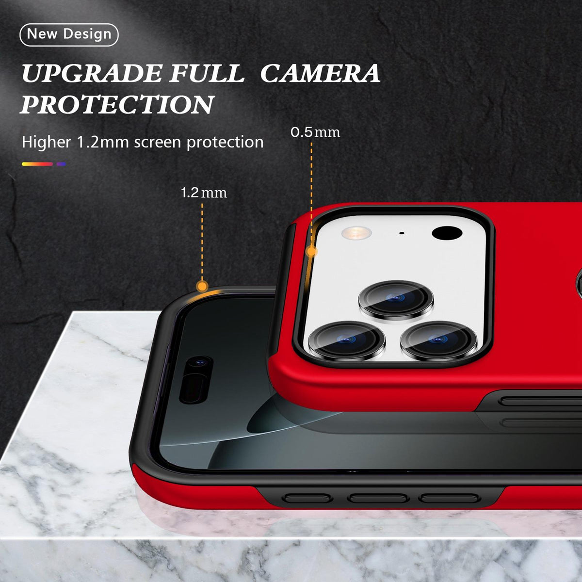 Compatible with iPhone 18 Pro Max PC + TPU Magnetic Phone Case with Invisible Ring Holder - Red
