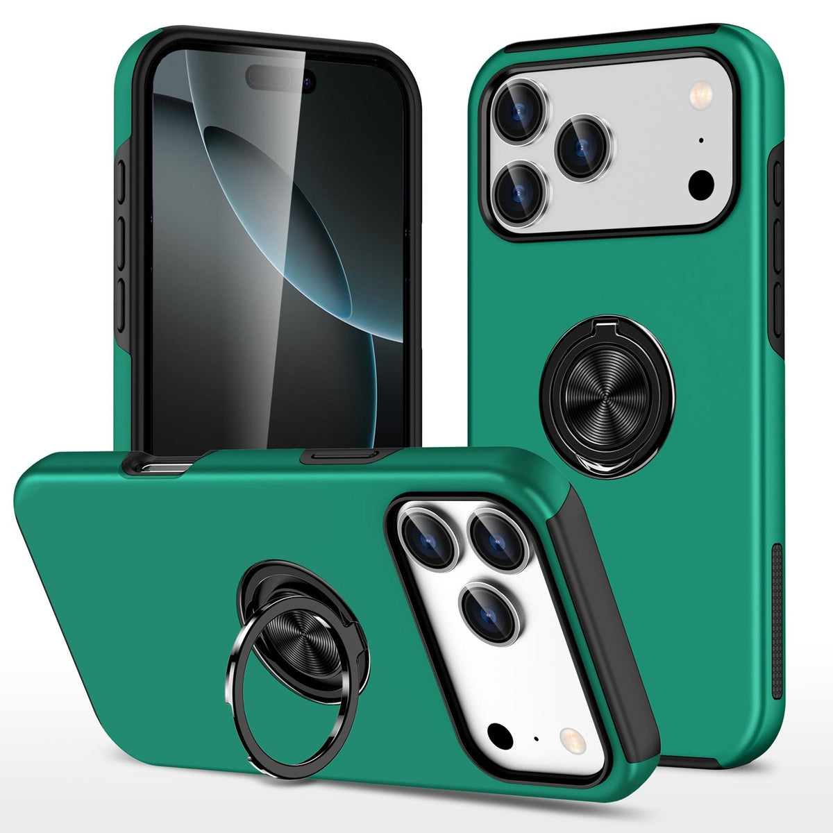 Compatible with iPhone 18 Pro Max PC + TPU Magnetic Phone Case with Invisible Ring Holder - Dark Green