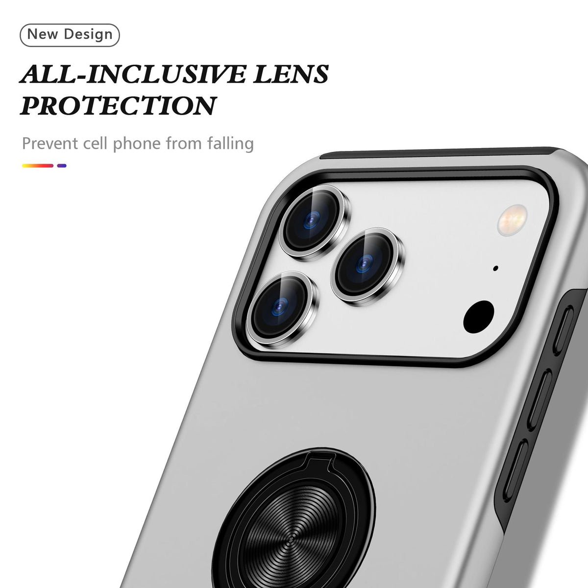 Compatible with iPhone 18 Pro Max PC + TPU Magnetic Phone Case with Invisible Ring Holder - Silver