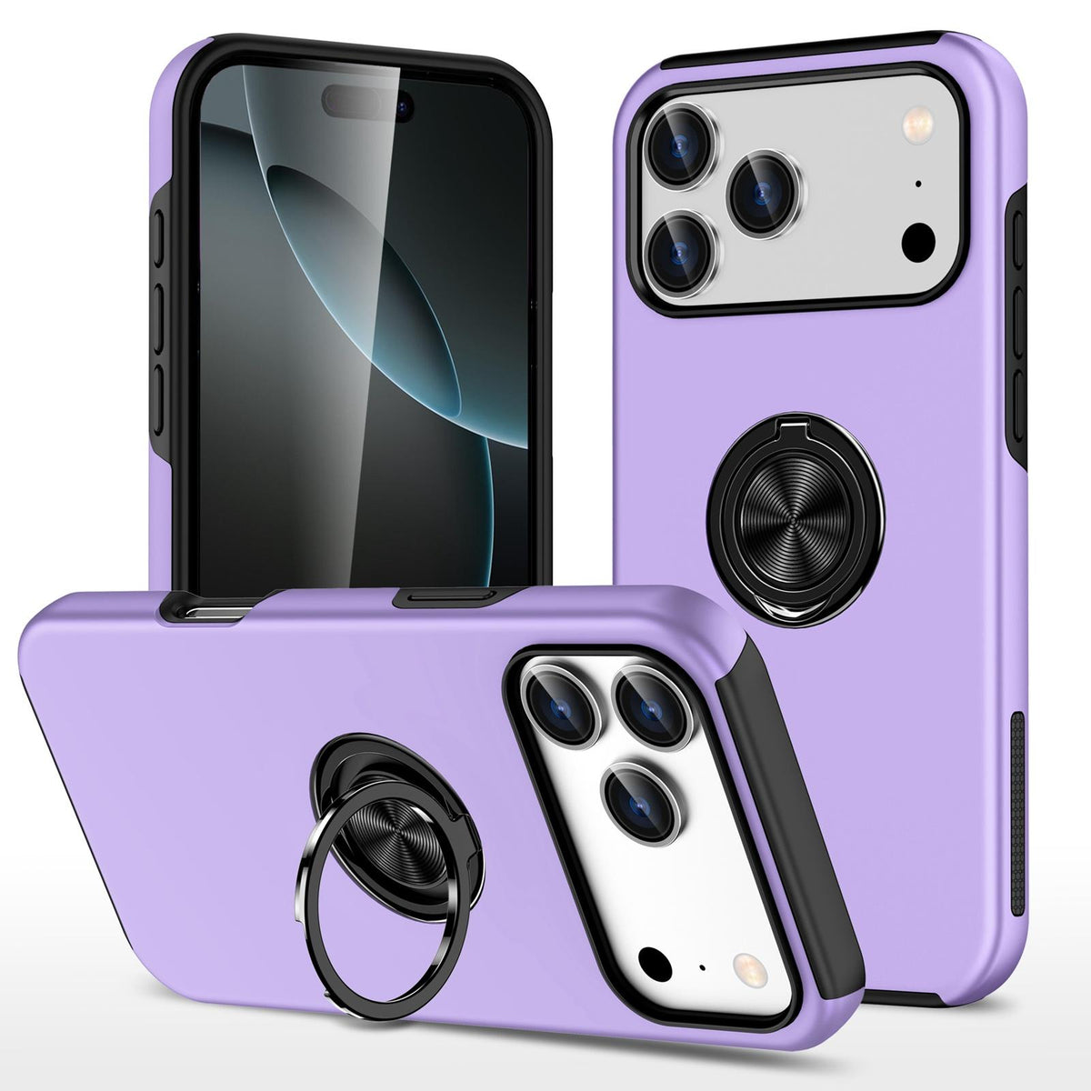 Compatible with iPhone 18 Pro Max PC + TPU Magnetic Phone Case with Invisible Ring Holder - Purple