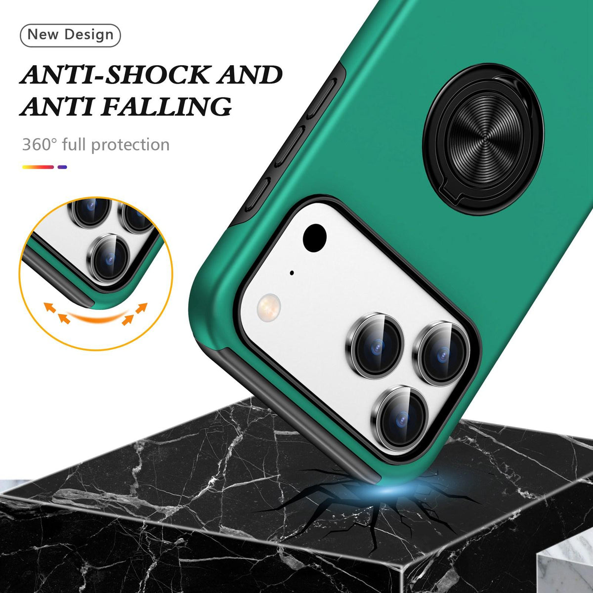 Compatible with iPhone 18 Pro PC + TPU Magnetic Phone Case with Invisible Ring Holder - Dark Green