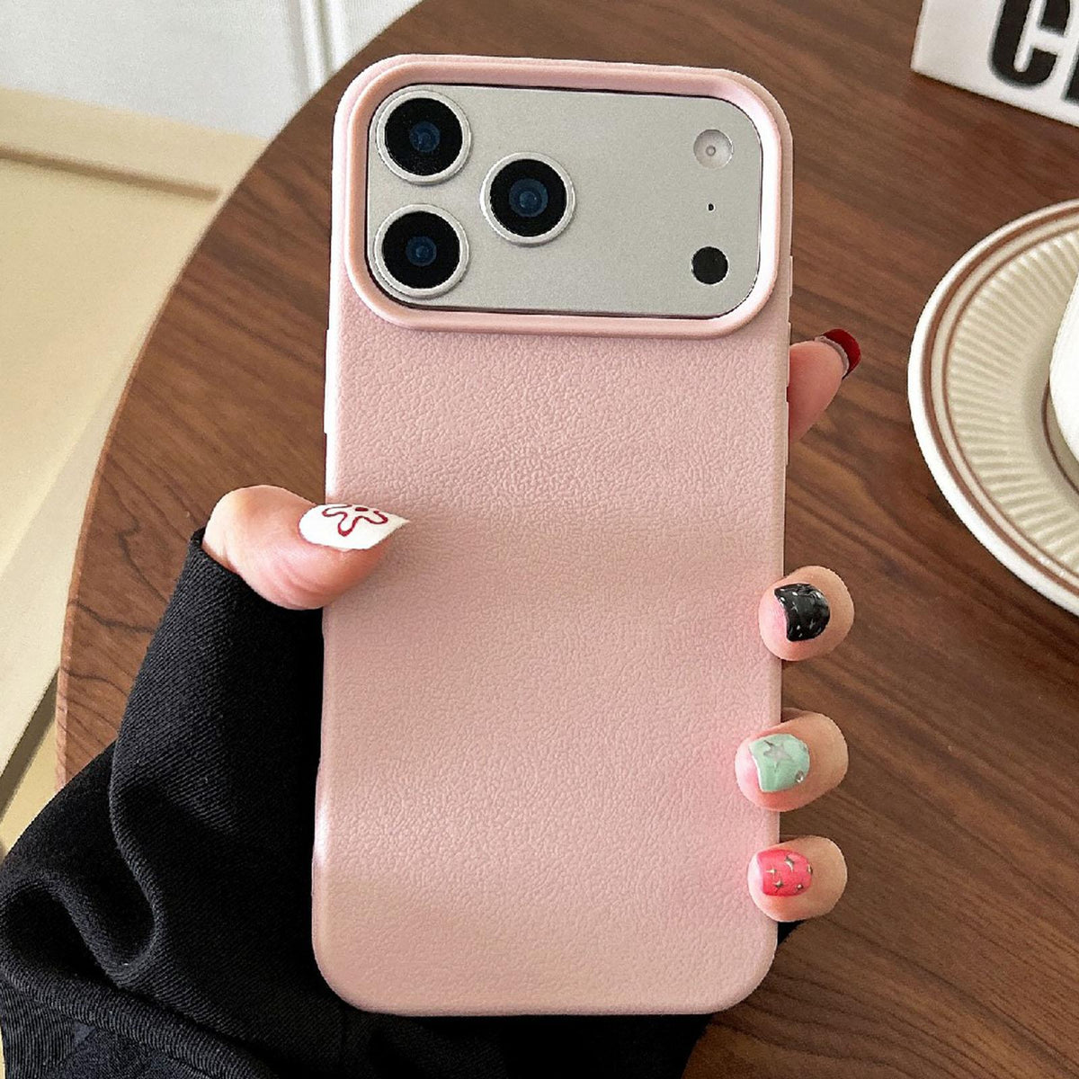 Compatible with iPhone 18 Pro Max Leather Texture TPU Full Coverage Phone Case - Pink