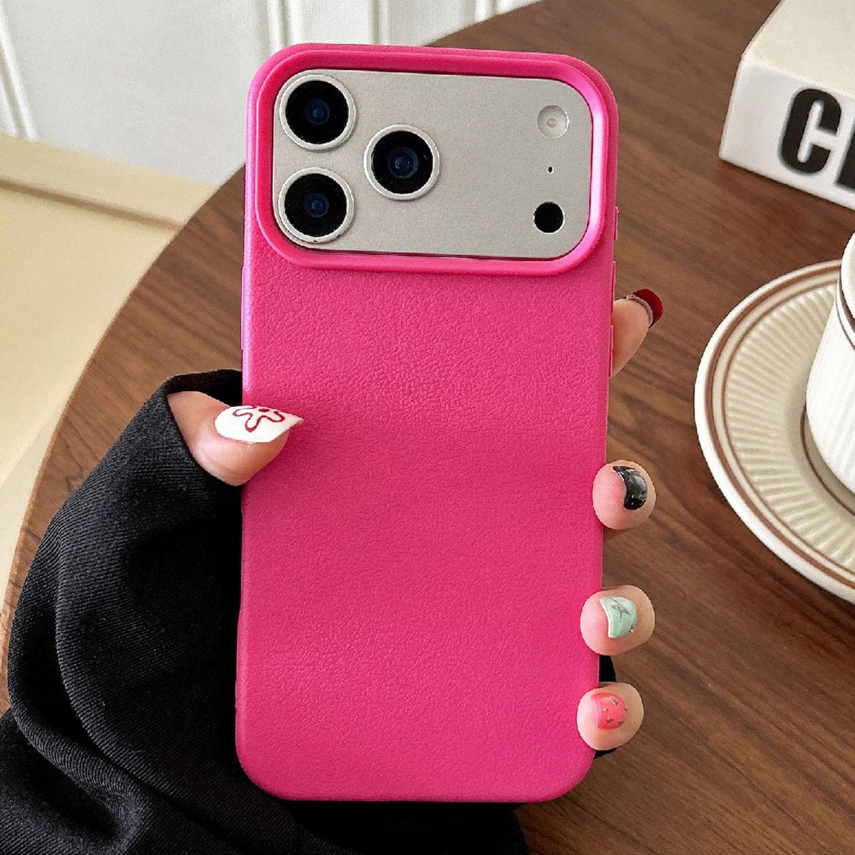 Compatible with iPhone 18 Pro Max Leather Texture TPU Full Coverage Phone Case - Rose Red