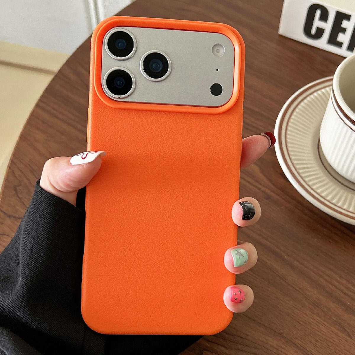 Compatible with iPhone 18 Pro Max Leather Texture TPU Full Coverage Phone Case - Orange