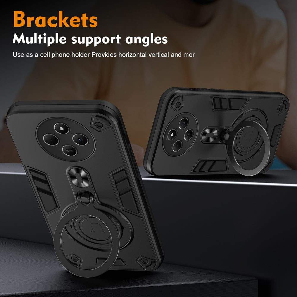 For Redmi 14C 4G Metal Ring 360 Degree Rotating Holder PC Hybrid TPU Phone Case(Black)