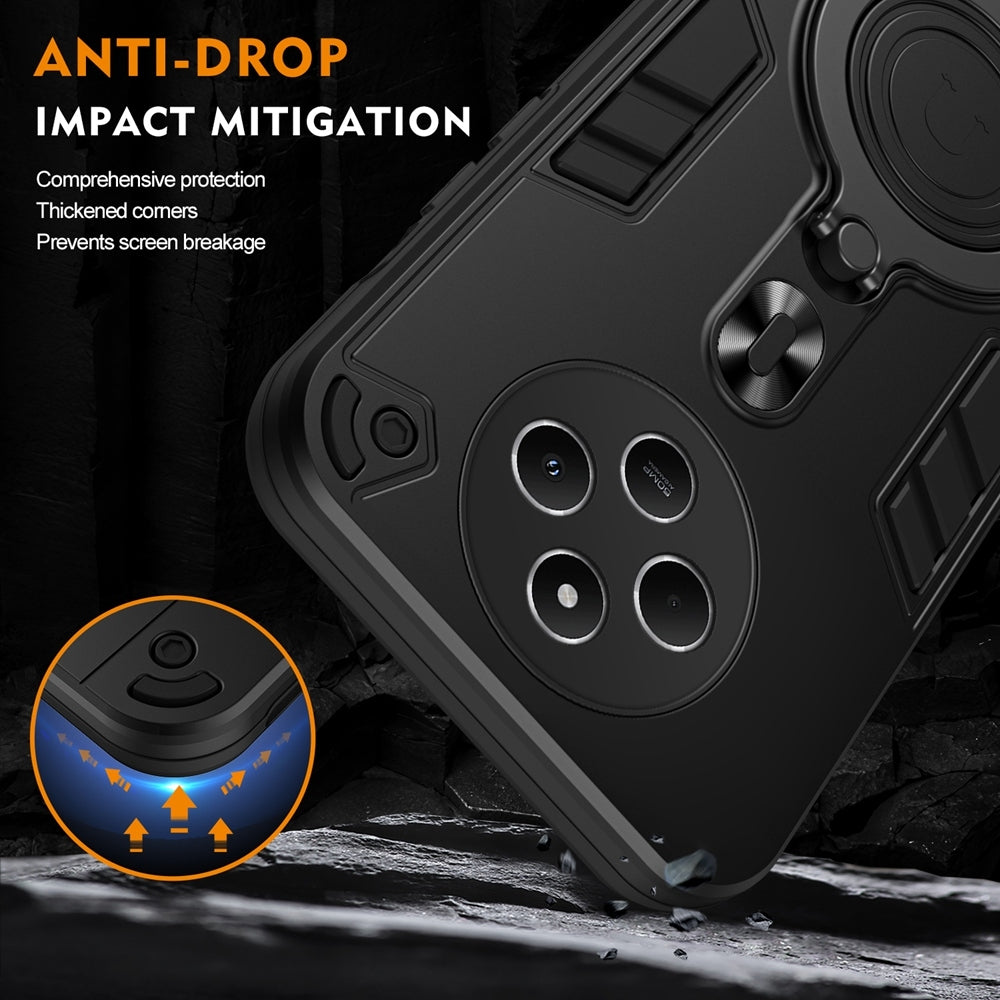 For Redmi 14C 4G Metal Ring 360 Degree Rotating Holder PC Hybrid TPU Phone Case(Black)