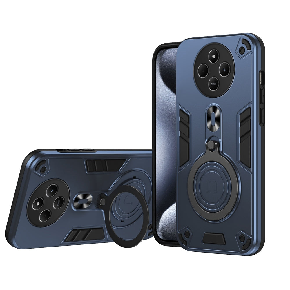 For Redmi 14C 4G Metal Ring 360 Degree Rotating Holder PC Hybrid TPU Phone Case(Navy Blue)