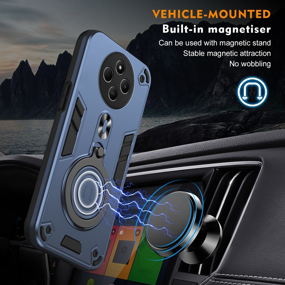 For Redmi 14C 4G Metal Ring 360 Degree Rotating Holder PC Hybrid TPU Phone Case(Navy Blue)