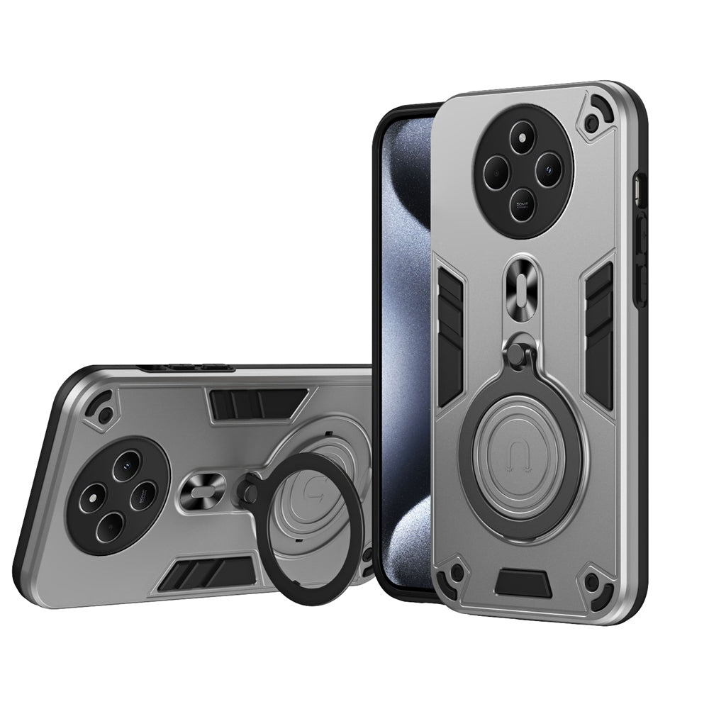 For Redmi 14C 4G Metal Ring 360 Degree Rotating Holder PC Hybrid TPU Phone Case(Silver Grey)