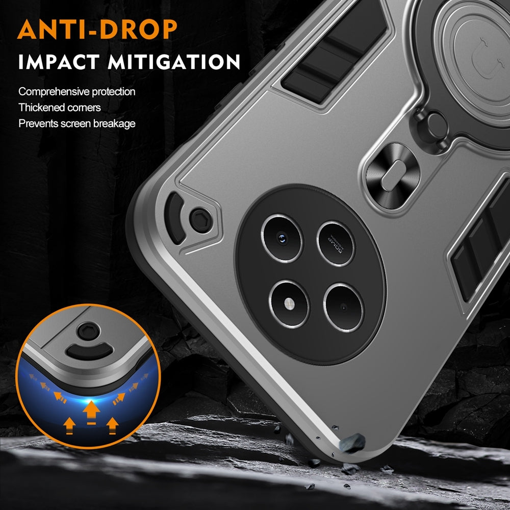 For Redmi 14C 4G Metal Ring 360 Degree Rotating Holder PC Hybrid TPU Phone Case(Silver Grey)